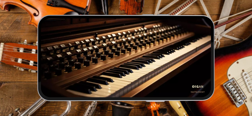 Organ Instrument - Simulatore di organo a canne virtuale che mostra più manuali e registri su uno schermo mobile