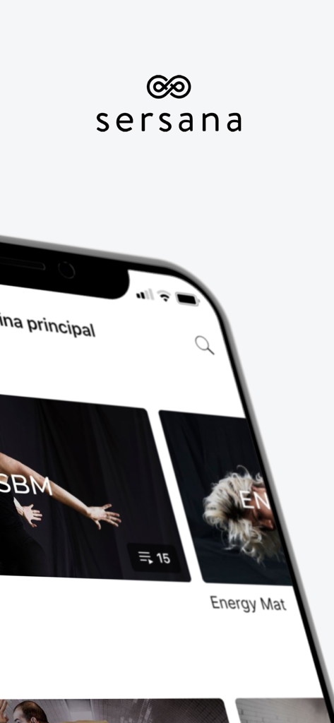 Sersana HOME fitness app interface on an iPhone displaying workout videos