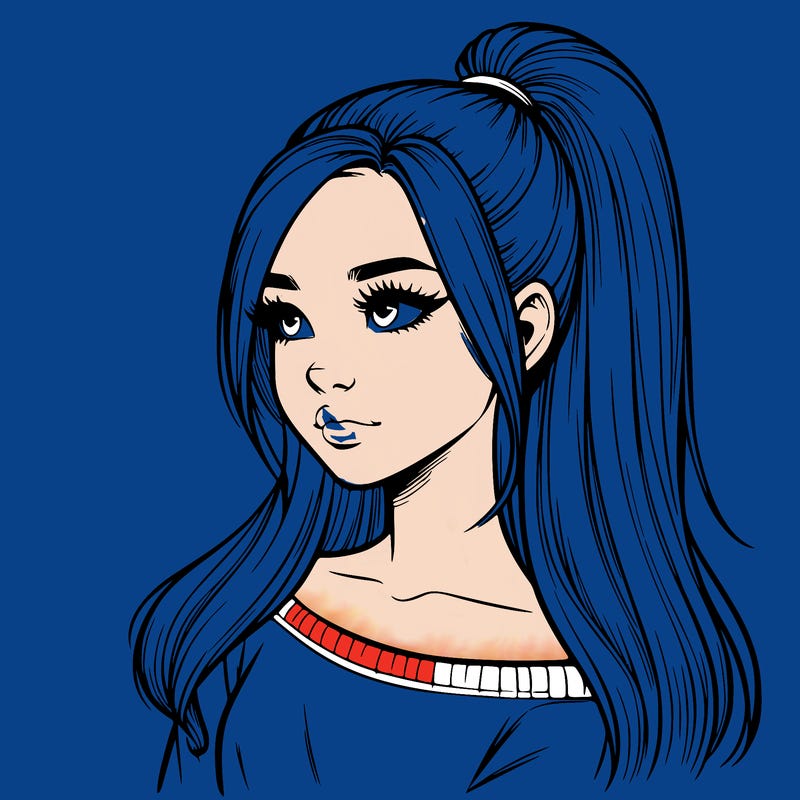 realistic girl with a high ponytail