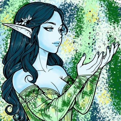 realistic elf girl doing magic