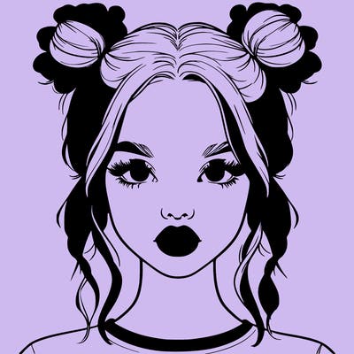 realistic girl with two buns in hair and lips