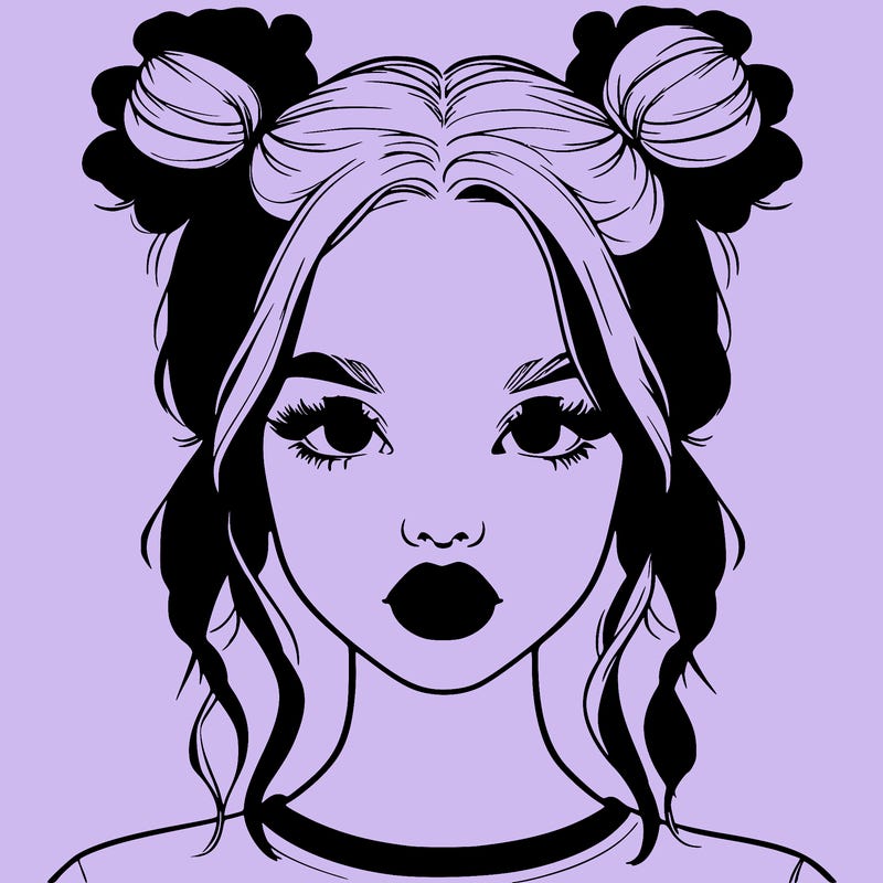 realistic girl with two buns in hair and lips