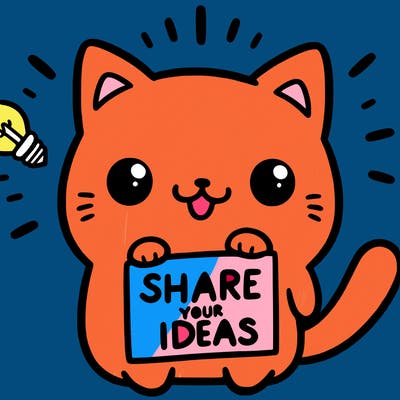 a cute cat saying share your ideas