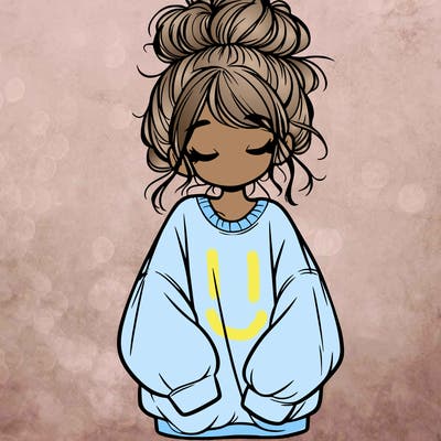 girl with baggy sweatshirt and messy bun