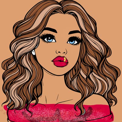 realistic girl with wavy hair and lips