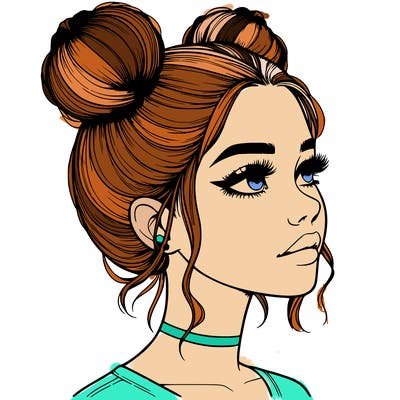 realistic girl with buns on the top of her head