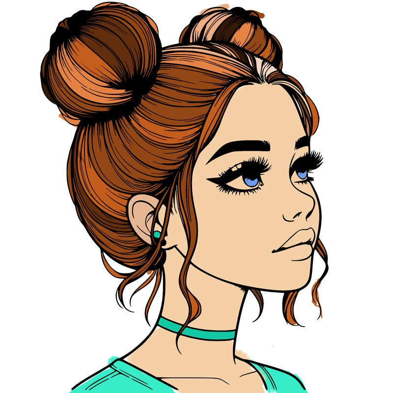 realistic girl with buns on the top of her head