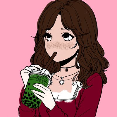 realistic girl drinking boba tea