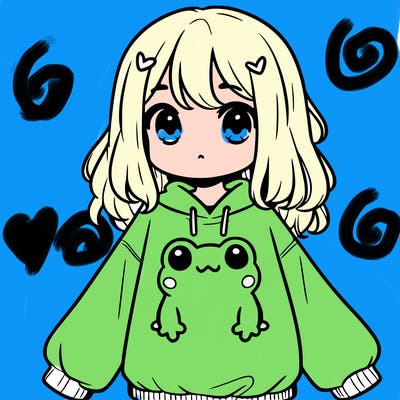 girl wearing frogging sweatshirt