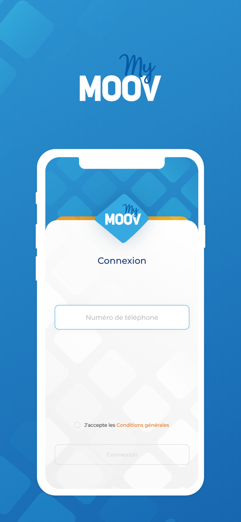 Login screen of the MyMoov app for Moov Africa Cote d'Ivoire users