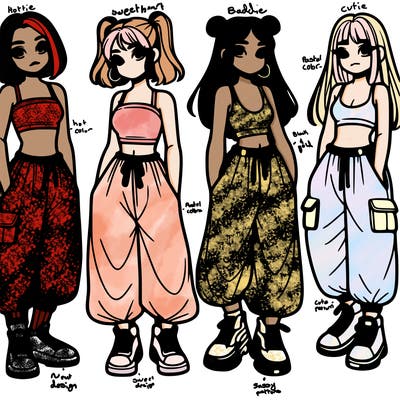 girls with crop top with baggy pants