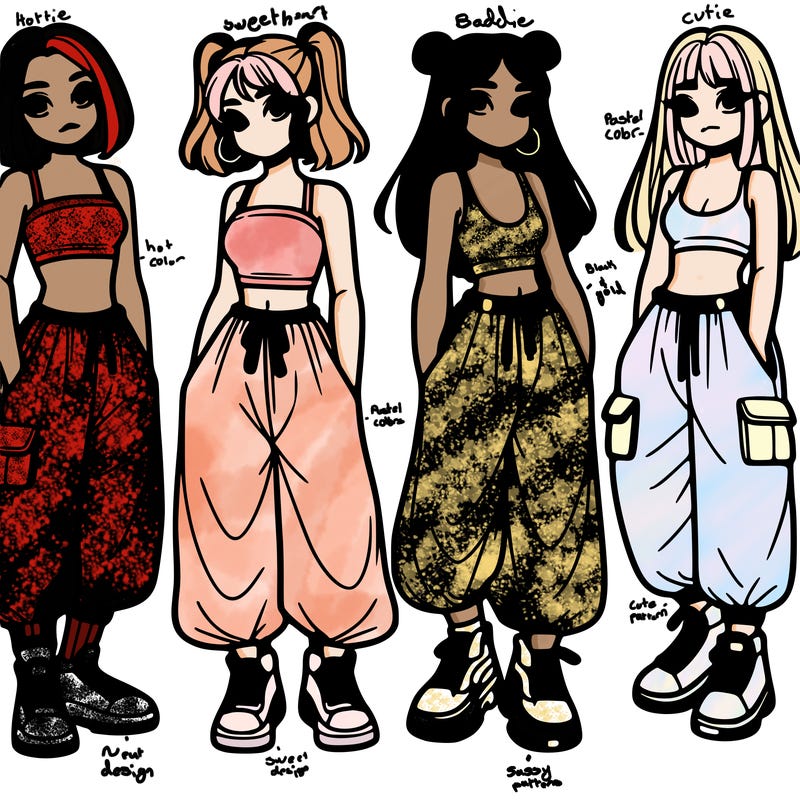 girls with crop top with baggy pants