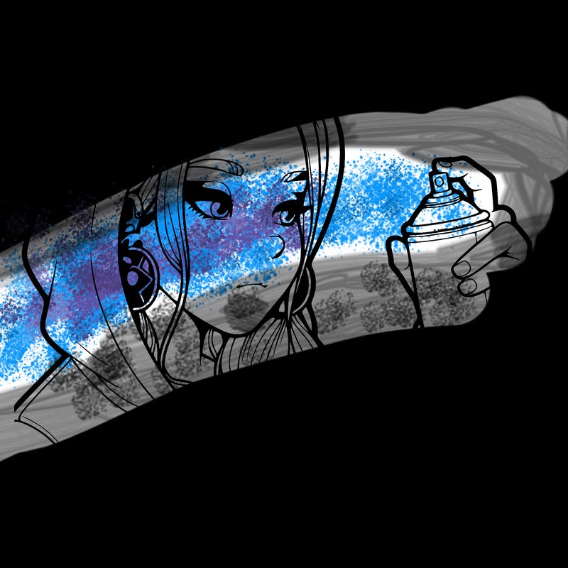 a realistic girl, spray painting