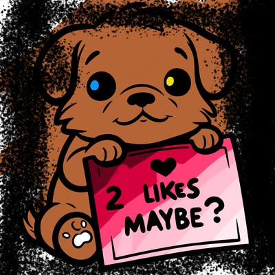a puppy holding a sign that says 2 likes maybe?