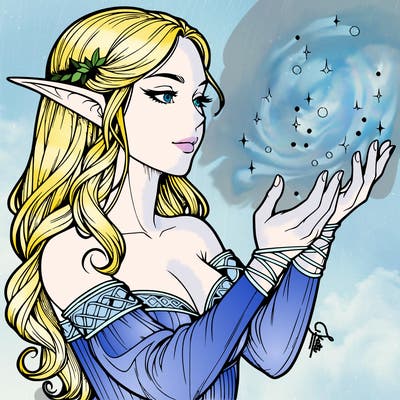 realistic elf girl doing magic