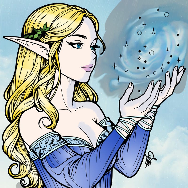 realistic elf girl doing magic