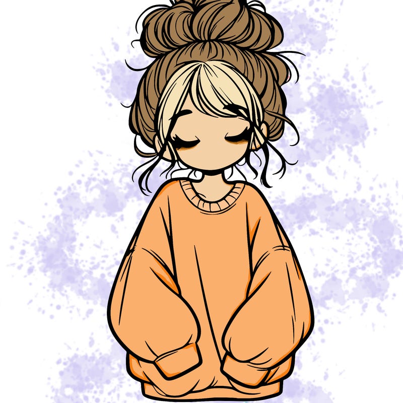 girl with baggy sweatshirt and messy bun