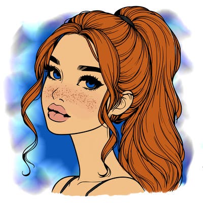 realistic girl with a ponytail on her hair and lips