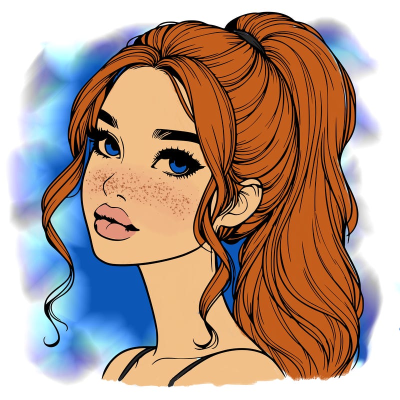 realistic girl with a ponytail on her hair and lips