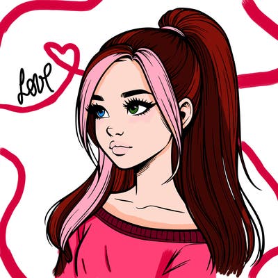 realistic girl with a high ponytail