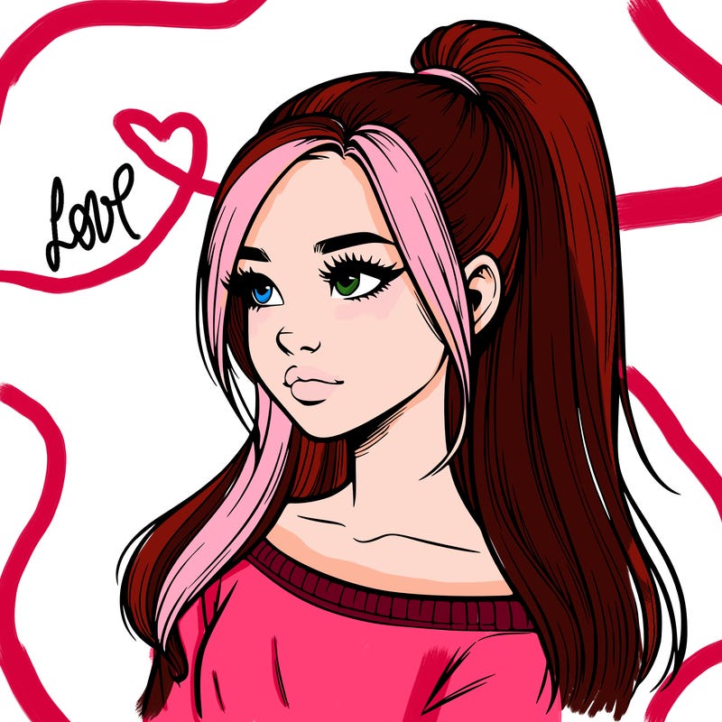 realistic girl with a high ponytail