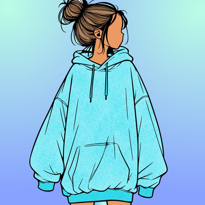 realistic girl with a oversized sweatshirt on and a bun