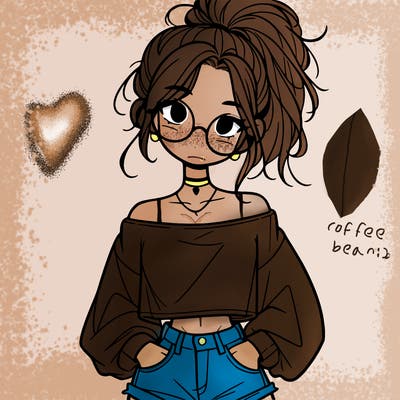 girl with a messy ponytail glasses a baggy crop top and jean shorts