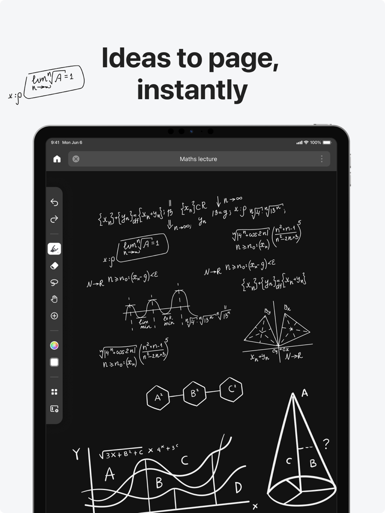 Inky Notes: Good Note taker - Apuntes de matemáticas y ciencias escritos a mano con diagramas geométricos en un iPad usando Inky Notes