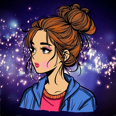 realistic teenage girl with a messy bun