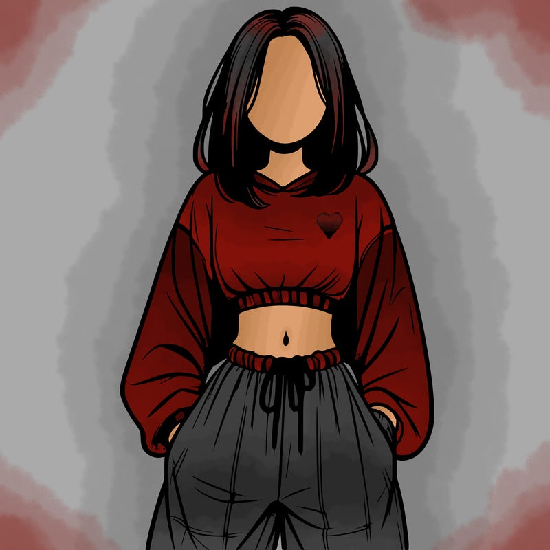 realistic girl faceless with baggy pants and a crop top