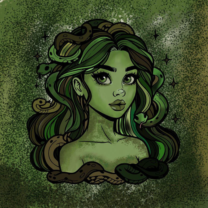 realistic girl with snakes as hair