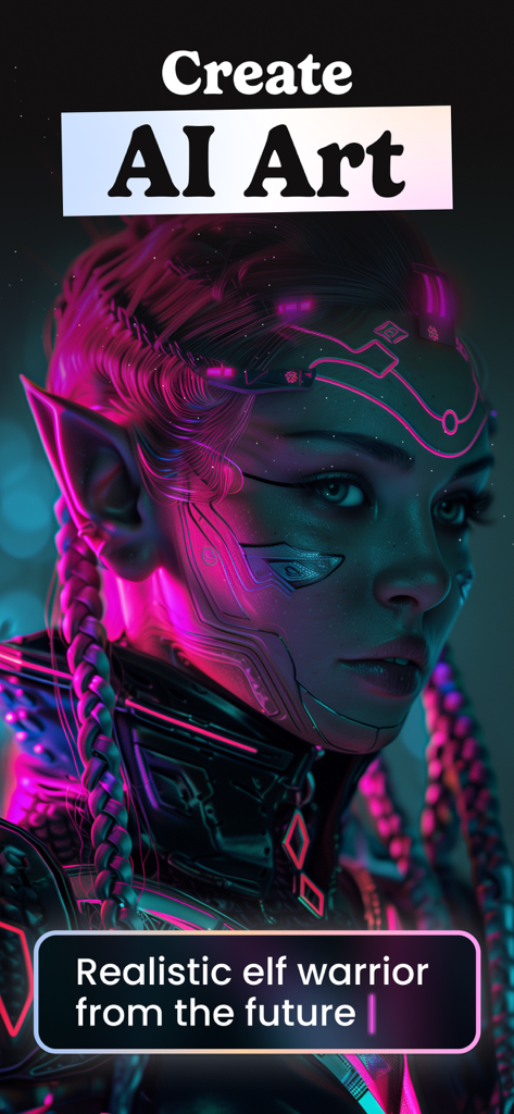 Digital art of a futuristic elf warrior created with Dali AI Image Generator