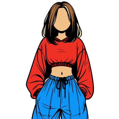 realistic girl faceless with baggy pants and a crop top
