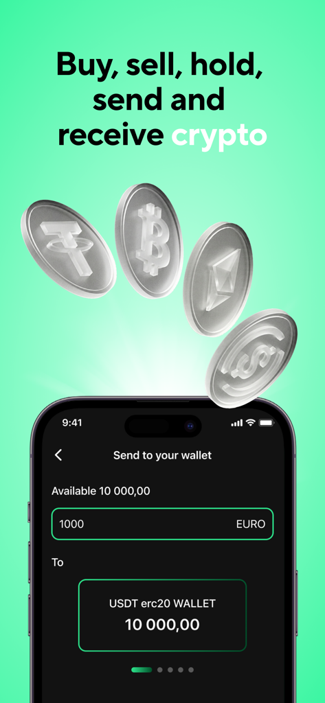 Interface da aplicação móvel Blackcat mostrando transferência de euros para uma carteira USDT