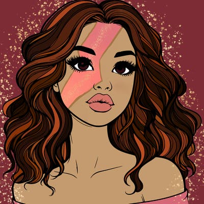 realistic girl with wavy hair and lips