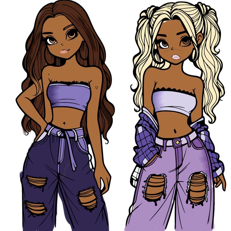 2 girls in crop tops and baggy jeans ripped