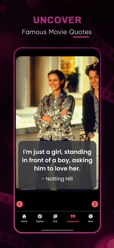 Seekee Movies : Films & Shows - Seekee Movies app screenshot showing a famous quote from the movie Notting Hill