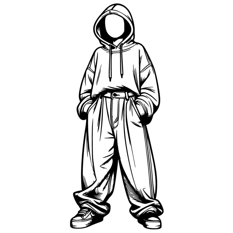 realistic girl with baggy jeans and a hoodie