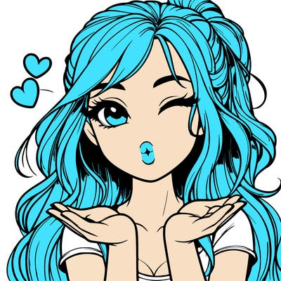 realistic girl winking and blowing a kiss while making heart hands