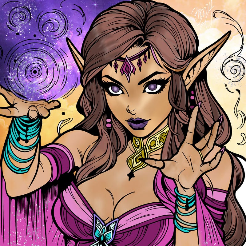 realistic scary beautiful elf sorceress casting spell