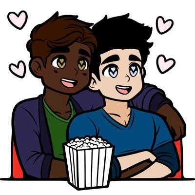 2 males in love, watching a movie