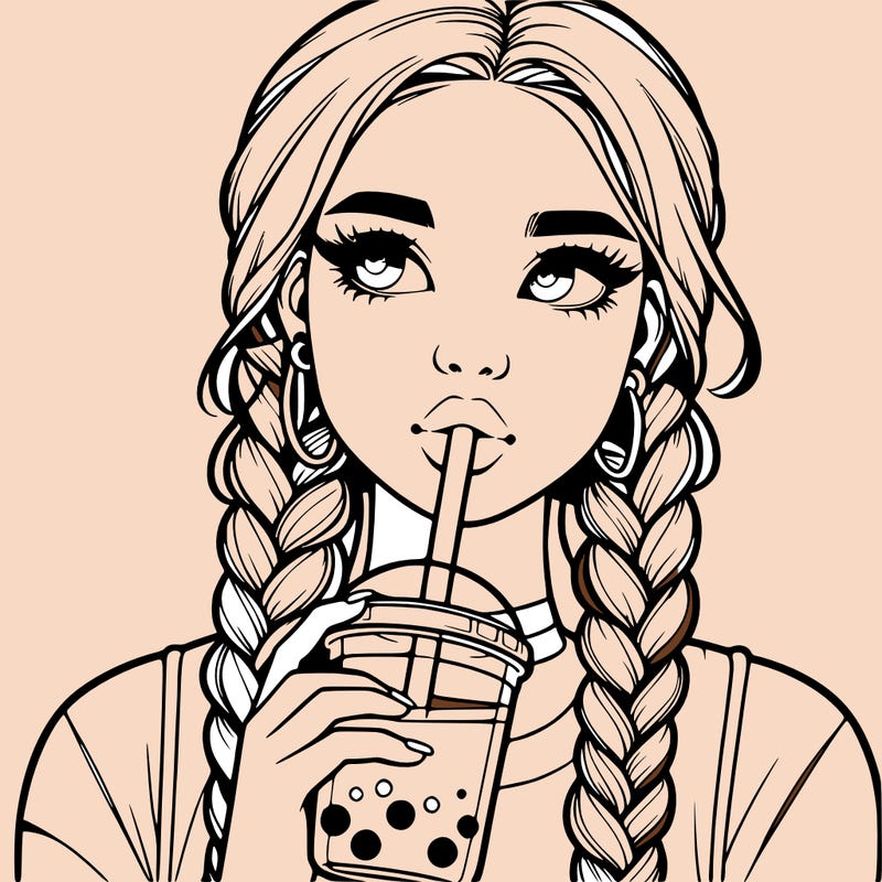 realistic girl with braided hair drinking boba