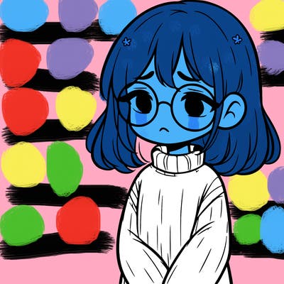 sad girl with glasses in a sweater