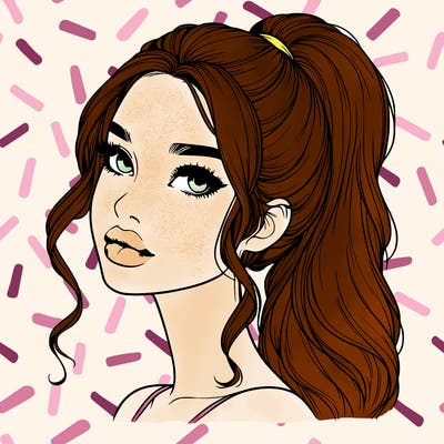 realistic girl with a ponytail on her hair and lips