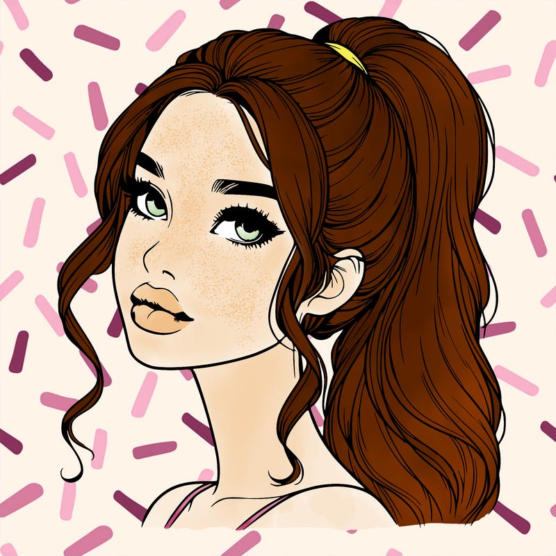 realistic girl with a ponytail on her hair and lips