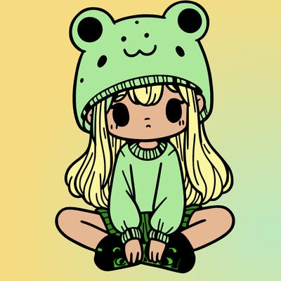 a girl wearing a frog hat and some frog socks