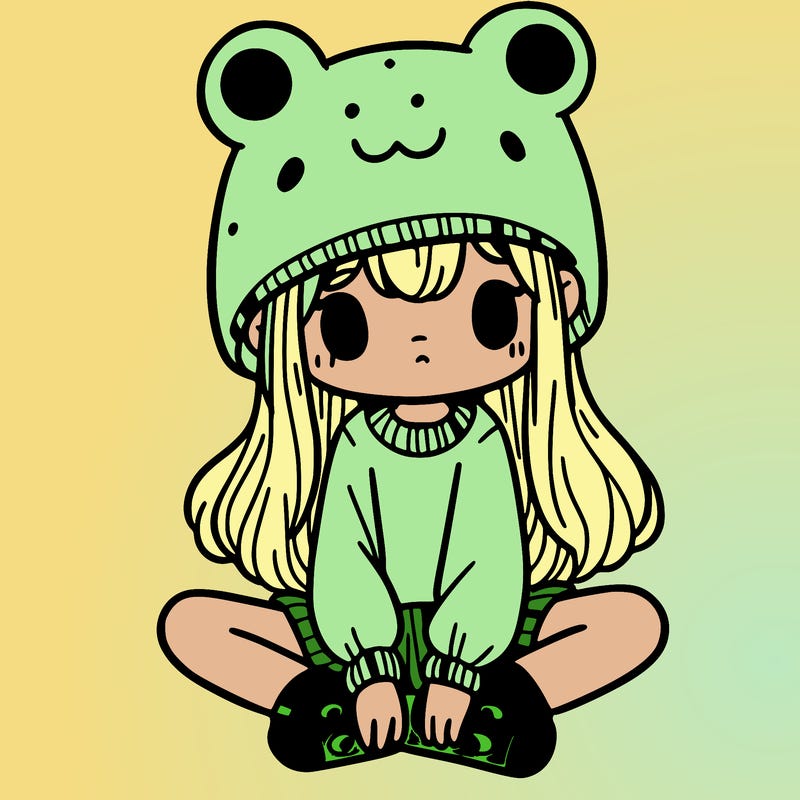 a girl wearing a frog hat and some frog socks