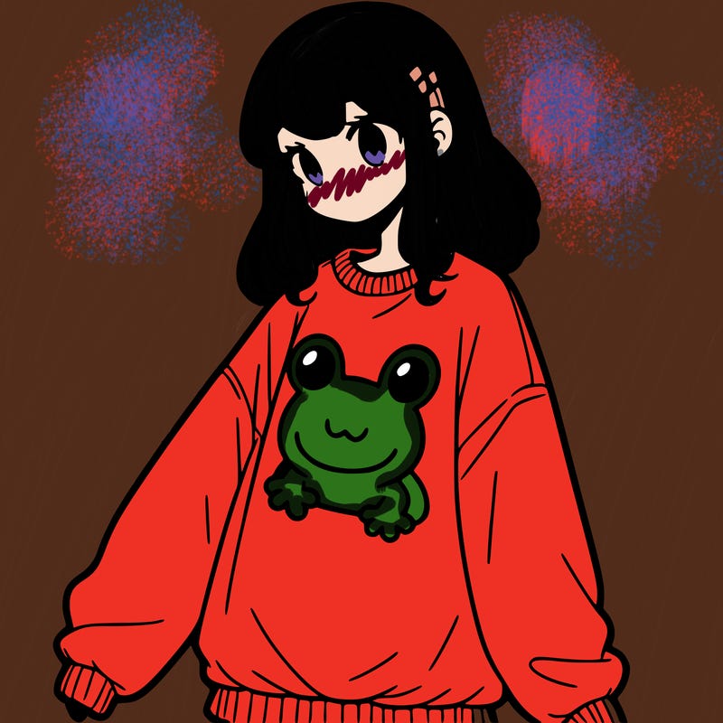 girl wearing frogging sweatshirt