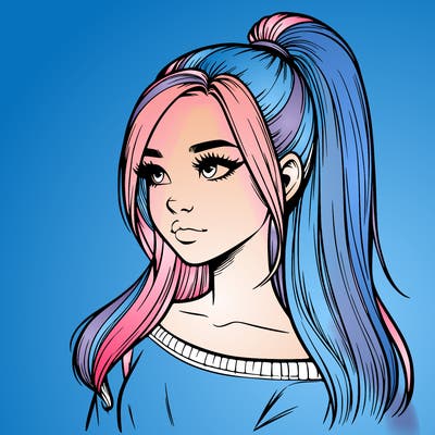 realistic girl with a high ponytail