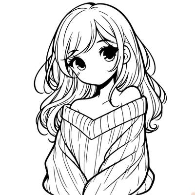 shy pretty girl wearing a sweater that is falling off one shoulder portrait